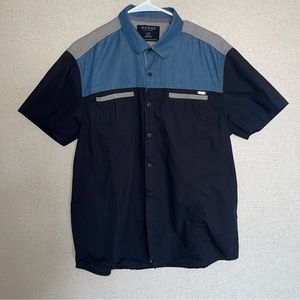 Guess Men Black Short Sleeve Button Up Shirt,size Large,slim fit,black,blue,gray